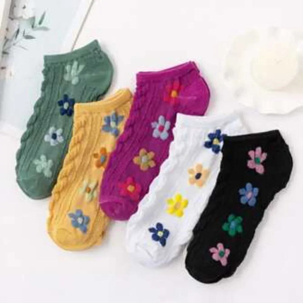 5 pairs of women's flower boat socks simple Japanese style boat socks